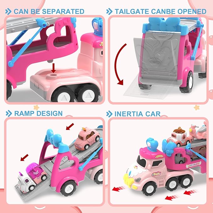Toys for 2 Year Old Girl,Transport Carrier Truck Princess Car Toys for Toddlers 1-3,1 2 3 4 5 6 7 Year Old Girl Gifts,Birthday Gift for Kids