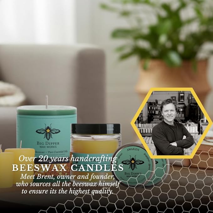 Big Dipper Wax Works Beeswax Aromatherapy Candle Tin – Awaken, Grapefruit & Spruce Scented, Small 1.5” x 1” Tin – 12-Hour Burn, Pure Essential Oils, Clean-Burning & Eco-Friendly