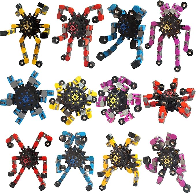 16 Packs Funny Sensory Fidget Toys,Deformable Chain DIY Robot Spinners Fingertip Stress Relief Gyro Toy Birthday Gifts Goodie Bag Easter Basket Stuffers Classroom Prizes Party Favors for Kids Adults