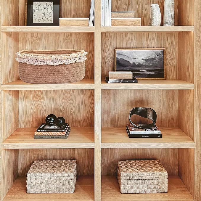 Yimi's Dream Basket for Gifts Empty, Small Brown Storage Basket for Shelves | Cute Jute Woven Gift Basket with Handle for Easter, Baby Shower, Birthdays, Nursery, Families Decorative(Oval, 12"x 8"x 5")