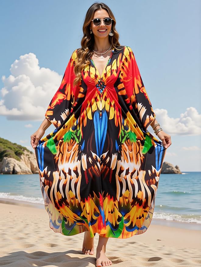 Mumu Dresses for Women Plus Size, Bohemian Kaftan Beach Cover Up Long Maxi Nightgown Soft Loungewear