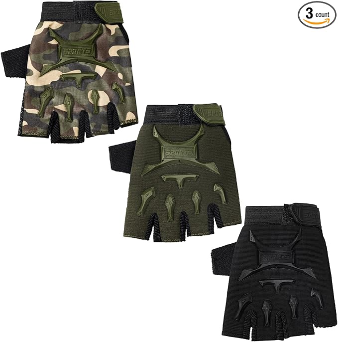 Boao 3 Pairs Kids Half Finger Bike Gloves Non-Slip Breathable Adjustable Birthday Gift for Boys Girls for Bike Workout