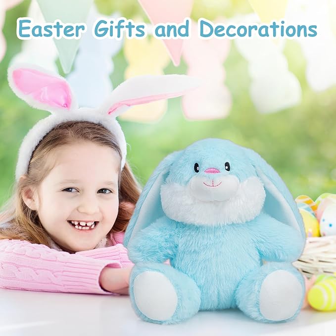 HollyHOME Bunny Stuffed Animal, Easter Bunny Plush Toys, Soft and Cuddly Stuffed Rabbit Easter Gift for Kids Baby Girls 7inch Powder Blue