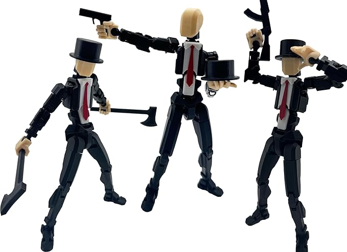 3D Printed 8.13-inch Action Figure Dummy-Mici20, Full Body Mechanical Movable Toy, Multiple Accessories, Desk Decoration (3 HandsType, Bracket, Weapons, Armour) (Black)