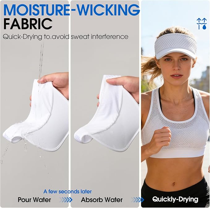 AUSFLUG Sun Visor Hat Men Women - Moisture Wicking Lightweight Sports Cap | Quick dry breathable mesh, adjustable ponytail strap, sun blocking for golf, tennis, pickleball, running, beach, hiking