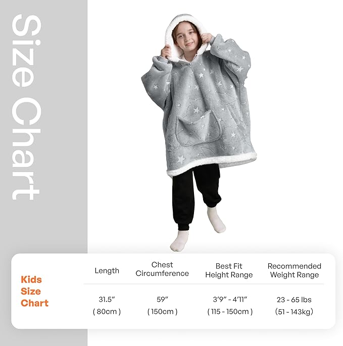 Giggling Getup Glow in The Dark Wearable Blanket Hoodie for Girls and Boys Warm Cozy Sherpa Fleece Hooded Blanket Sweatshirt Oversized Hoodie with Giant Pocket & Sleeves for Kids Cat