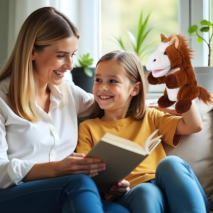 Animal Hand Puppets 11 Inch Sea Turtle Plush Dinosaur Animals Hand Puppet Toys Role-Play Toy Puppets for Kids Storytelling Imaginative Pretend Play Teaching Preschool(Horse)