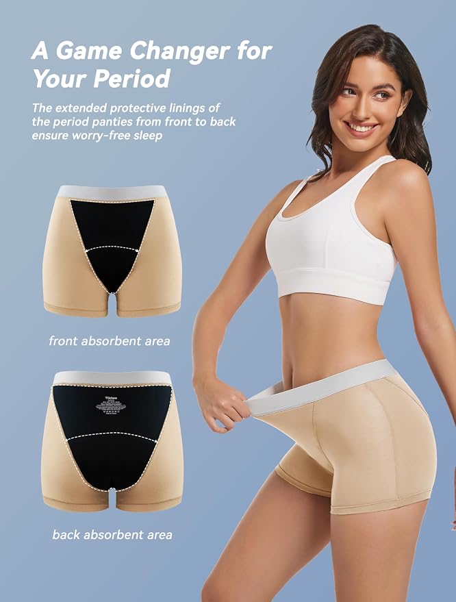 TIICHOO Period Underwear for Women Heavy Flow High Waist Leakproof Panties Sleep Shorts for Menstrual Postpartum 1 Pack