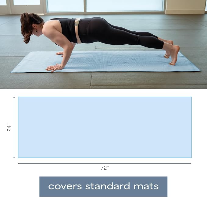 S&T INC. Aura Yoga Mat Towel with Non-Slip Grip, Enhanced Silicone Grip, Soft and Absorbent for Gym, Pilates, and Hot Yoga Mat, 24 inches x 72 inches, 340GSM, Blue