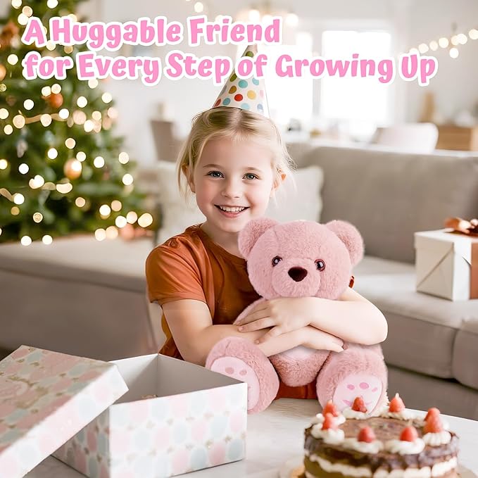 Custom Teddy Bear with Name Embroidery – 360° Rotating Plush Bear Stuffed Animals for Kids Toddler, Personalized Birthday Gifts for Girls Boys (Pink)