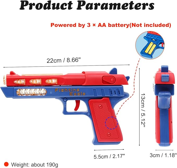 Light Up Pistol Toy - Hand Gun Toys with Dazzling Electric LEDs Light & Fighting Sound & Unique Telescopic Action, Great Party Favor, Gifts for Boys and Girls (Batteries Not Included) (Blue/Red)