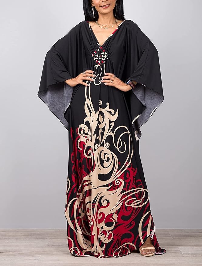 Venasha Womens Caftan Floral Print Kaftan Dress Short Sleeve Swimsuit Cover up Loungewear for Summer