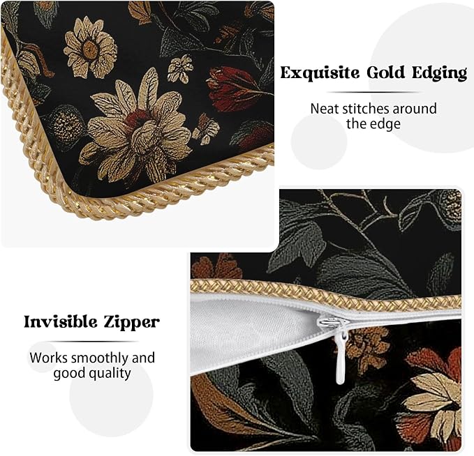 KSLIDS Vintage Floral Brown Black Soft Velvet Throw Pillow Covers Set of 2 Retro Boho Flower Leaves Decorative Pillow Covers 18x18 Inch Bohemian Pillow Case for Sofa Couch Farmhouse Home Decor