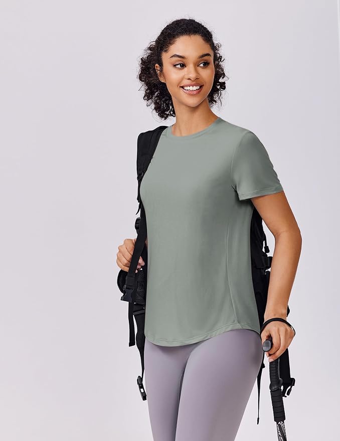 PINSPARK Soft Workout Tops for Women UPF 50+ Sun Protection Shirt Quick Dry Athletic Running Hiking Travel Basic Tee Shirts
