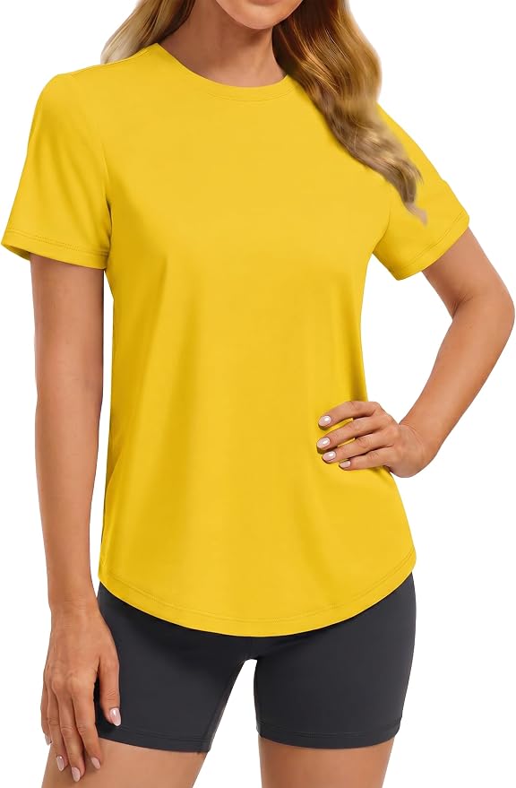PINSPARK Soft Workout Tops for Women UPF 50+ Sun Protection Shirt Quick Dry Athletic Running Hiking Travel Basic Tee Shirts