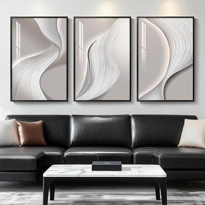 Large Framed Modern Abstract Wall Art for Living Room, 3 Piece 24x36 In | Silver gray tones art prints, Minimalist bright style paintings, Crystal wall art for bedroom dining room hallway office