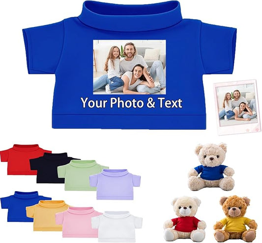 Personalized Teddy Bear Clothes with Photo Text, Custom Stuffed Animal Clothing Fit 8-16inch Stuffed Bear Clothes, Personalized Doll Clothing Make Your Own Plush Doll Shirt