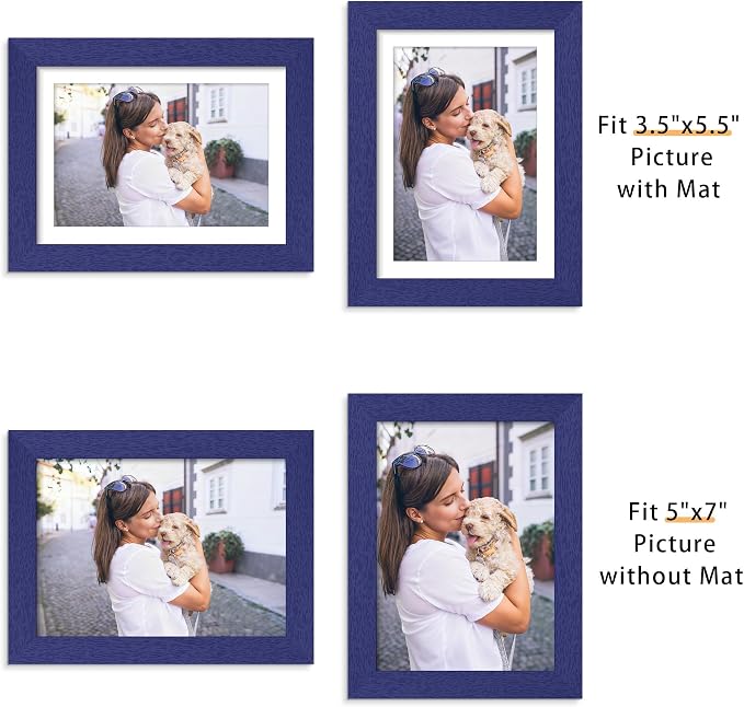 Picrit 5x7 Picture Frame Set of 12, Display 4x6 with Mat or 5x7 without Mat, Photo Frames for Wall Mounting or Table Top Display, Navy Blue