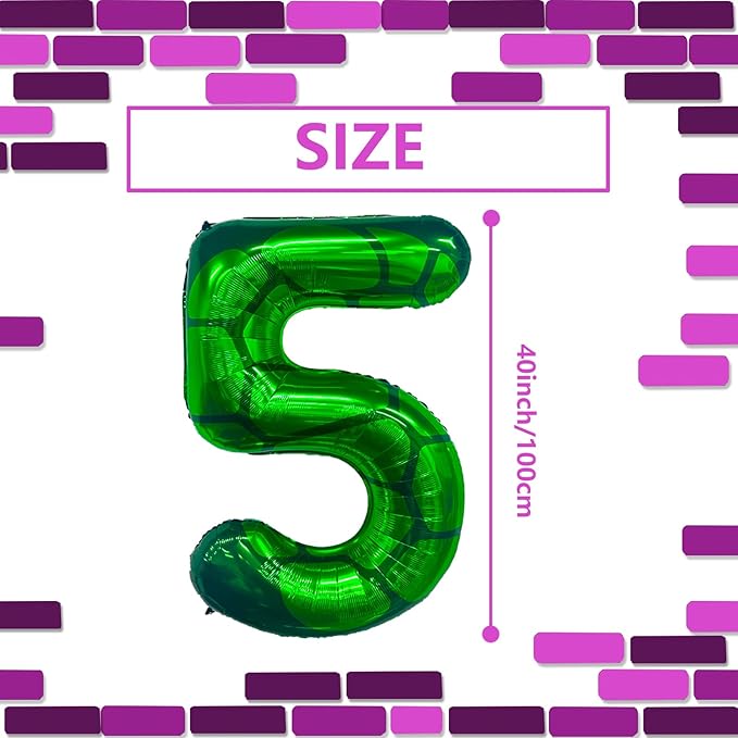 40 Inch Cartoon Turtle Theme Number 5 Foil Balloons Large Mylar 5th Number Balloon Super Green Turtle Themed Hero Video Game Pizza Birthday Party Decorations
