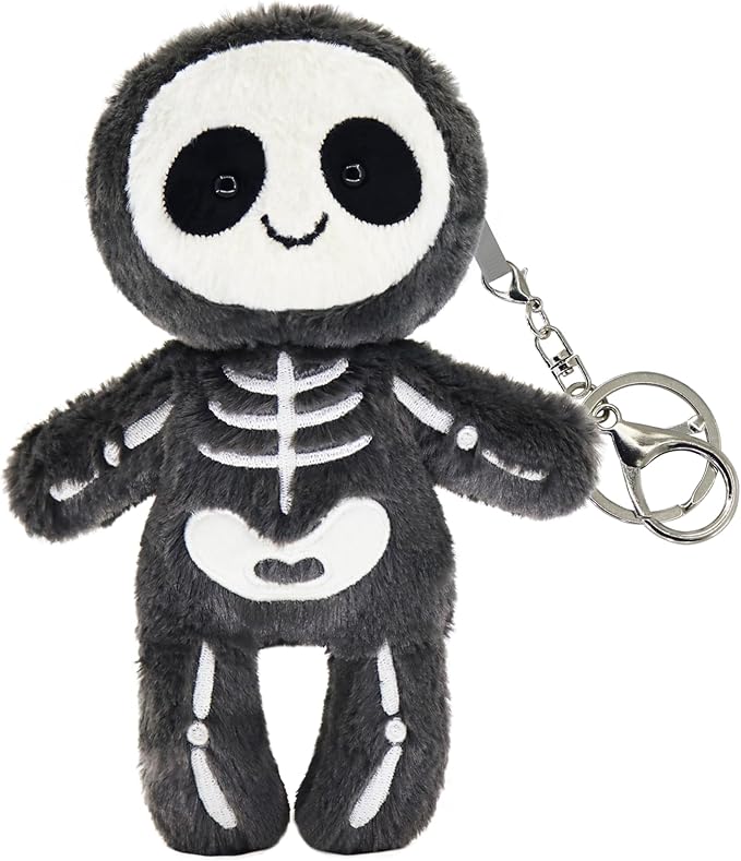 Halloween Black Skull Plushies Figure, Skeleton Stuffed Toy for Holiday Decor & Gifting (8-inch)