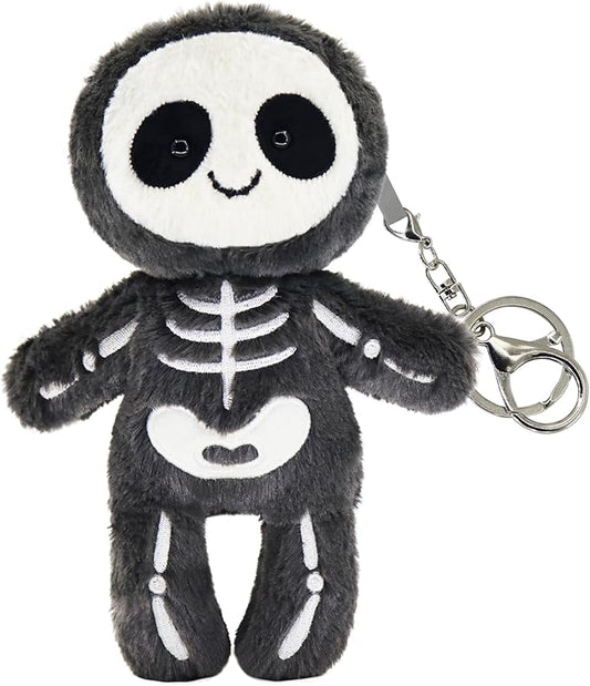 Halloween Black Skull Plushies Figure, Skeleton Stuffed Toy for Holiday Decor & Gifting (8-inch)