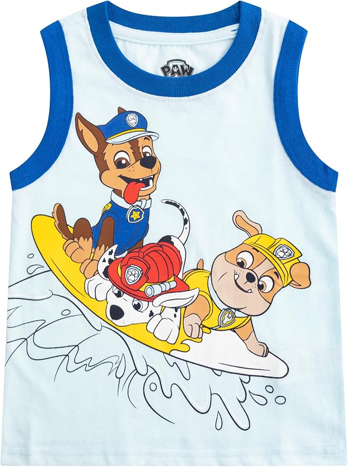 Paw Patrol Nickelodeon Marshall, Rubble and Chase Boys’ Tank 2 Pack for Toddler and Little Kids – Grey/White