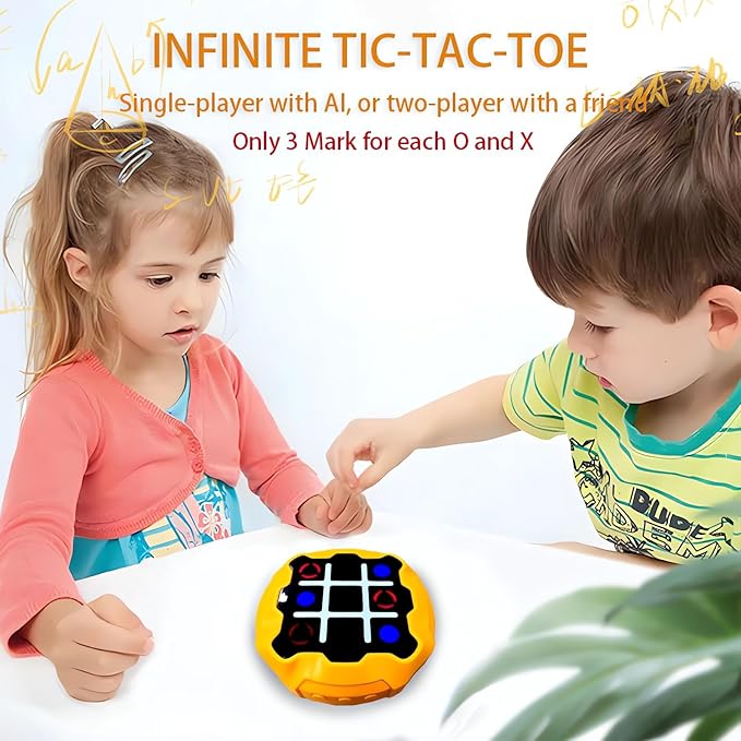 Tendry Tic Tac Toe Electronic Game - 3-in-1 Portable Travel Board Game for Kids & Adults, Handheld LED Puzzle Games for Family Fun, Educational Christmas Birthday Gifts for Ages 3+(Yellow01)