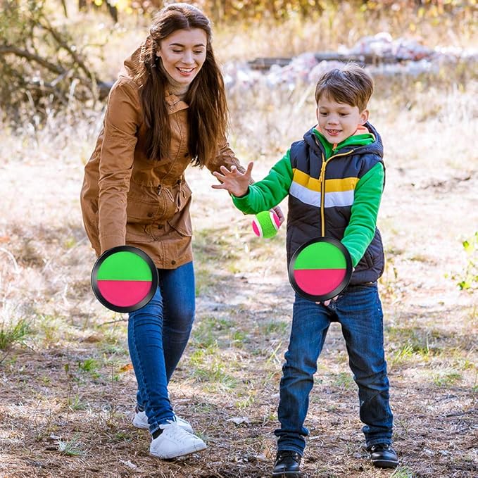 WXJ13 4 Sets Paddle Catch Ball and Toss Game 15.5cm Velcro Catch Ball Set for Sport with a Bag