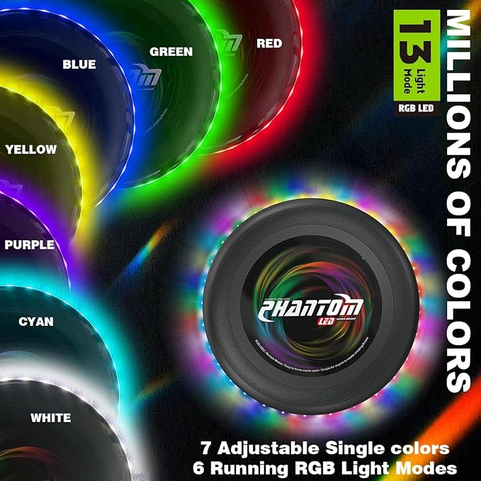Flying Disc with Million LED Colors Total 41 LEDs Powered, 35 Brilliant LED at Edge 13 Lighting Modes Waterproof Flying Ring, Camping for Kids Teens Aduits for Kids, Perfect Ages 6+