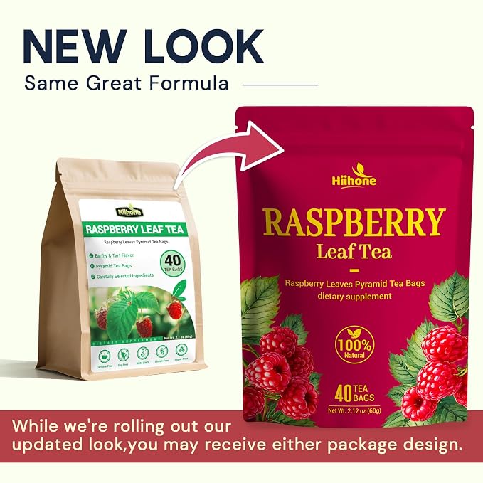 Raspberry Leaf Tea - 40 Teabags, Naturally Caffeine-Free, Mild & Herbal Taste