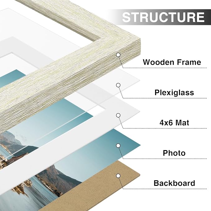 Vittanly 5x7 Picture Frames Set of 9 for Wall Mount or Tabletop, Cornsilk | Display Pictures 4x6 with Mat or 5x7 without Mat, Small Photo Frames, Engineered Wood with Shatter Resistant Plexiglass
