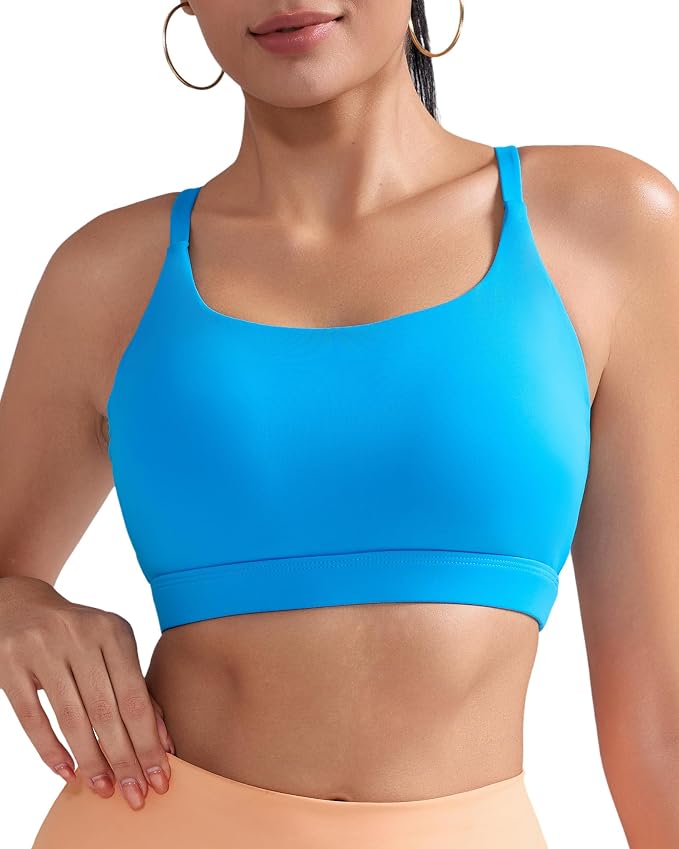 RUNNING GIRL Sports Bras for Women,Light Impact Molded Cup Strap Sports Bra with Sewn in Pads,Best for A-C Cup