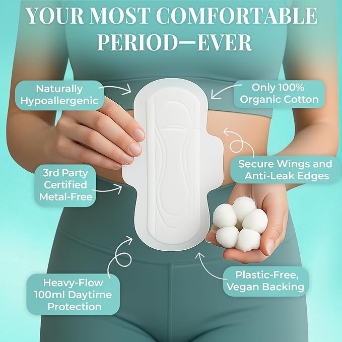 Tampon Tribe Organic Cotton Pads for Women | 28 Daytime Absorbent Period Pads with Wings | 100% Organic Cotton, Hypoallergenic, Metal and Chemical Free with Anti-Leak Edges | 28 Count - Daytime