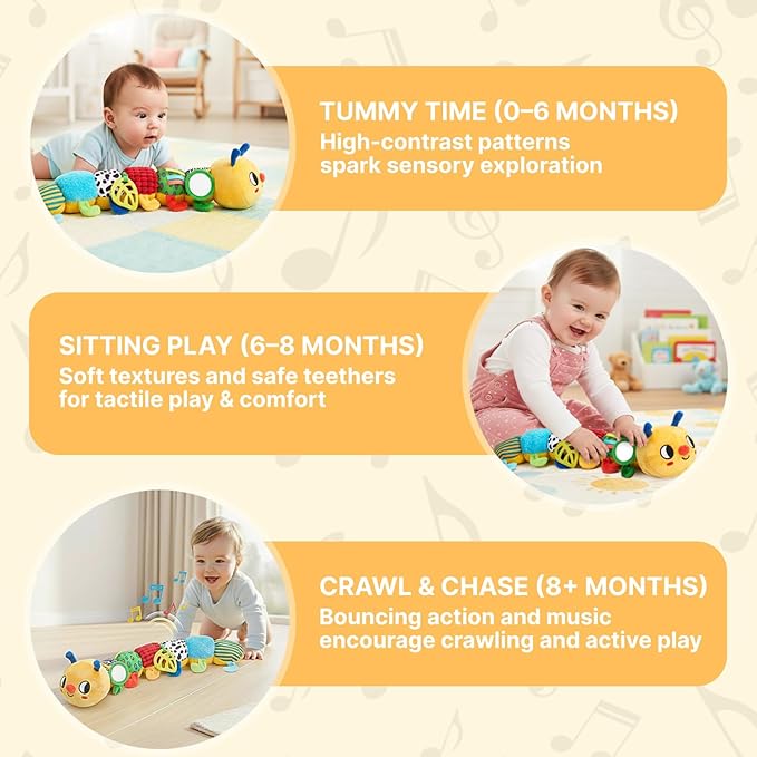 JoyCat Baby Toys 0-18 Months, Musical Crawling Caterpillar Plush Toy - 38 Songs & Recording Feature, Bouncing Tummy Time Toy, Sensory Toys with Crinkle & Textures for Newborn Boys Girl Shower Gifts