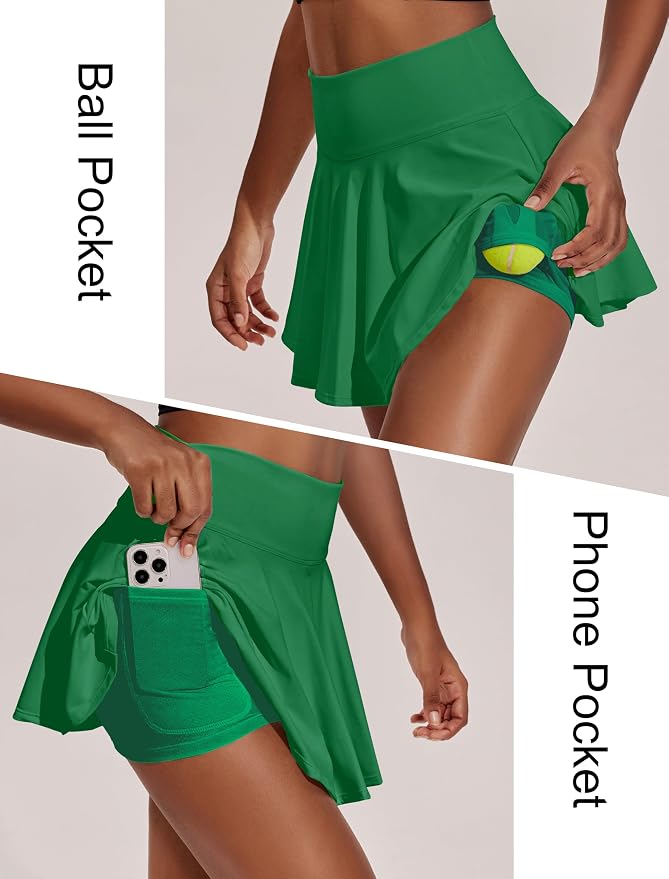 PINSPARK Womens Tennis Skirt 14" Pleated Athletic Golf Skorts with Pockets | High Waist, Tummy Control, Mini, Breathable, Lightweight, Soft, Built in Shorts, Pickleball, Casual