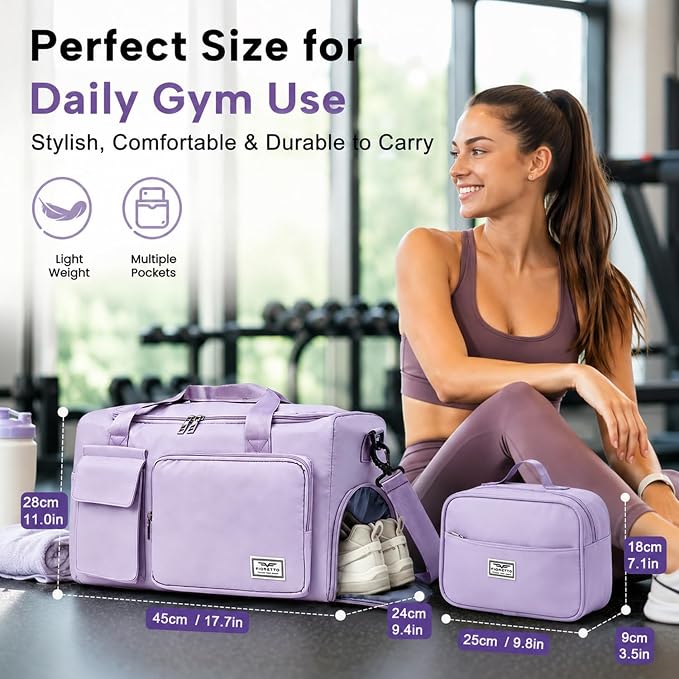 FIORETTO Women's Gym Duffle Bag with Shoes Compartment, 30L Capacity, Ideal for Travel, Gym, Sports, Duffel, Weekender