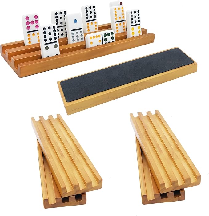 Wooden Domino Trays/Racks Set of 6 Mexican Train Domino Trays/Racks Double 12 Tiles Holders Rack Domino Tiles Holders Domino Wood Holder (6 Wood Domino Organizers)