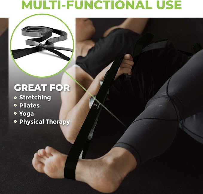 Gradient Fitness Stretching Strap for Physical Therapy, 12 Multi-Loop Stretch Strap 1" W x 8' L, Neoprene Handles, Physical Therapy Equipment, Yoga Straps for Stretching, Leg Stretcher.