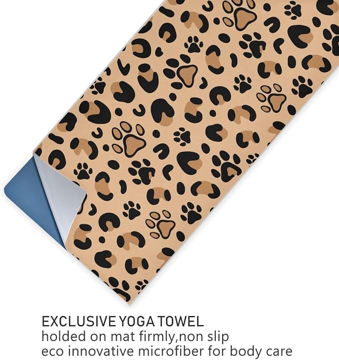 Non Slip Yoga Towel 73 x 27 in Leopard Paw Print Sweat Absorbent Yoga Mat Towel for Hot Yoga, Pilates and Workout