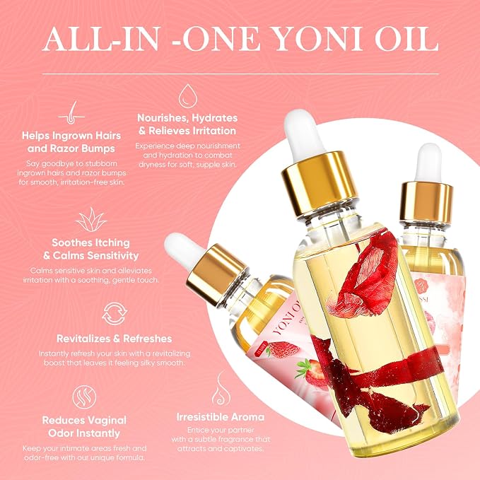 BASSI Yoni Oil for Women 3 Packs Feminine Oil (Rose&Strawberry&Peach)