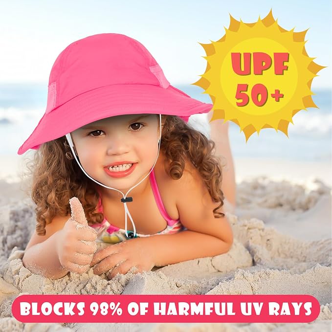 Toddler Baby Sun Hat Kids Summer Beach Essentials Adjustable Beach Hats with Bucket Wide Brim for Boys Girls Age 0-14 Years