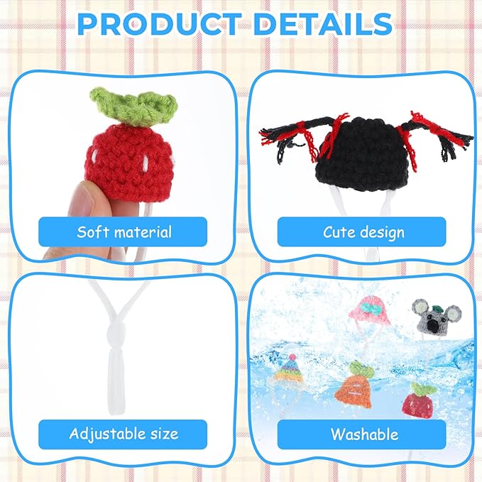 12 Pcs Hamster Hats Mini Hat Cute Small Animals Hat with Adjustable Rope, Hamster Clothes Tiny Hats for Snakes Lizard Guinea Pig Bearded Dragons Holiday Party Costume Accessories