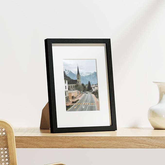 Vittanly 9x12 Picture Frames Set of 9 for Wall or Tabletop Display, Black | Display Pictures 6x8 with Mat or 9x12 without Mat, Engineered Wood with Shatter Resistant Plexiglass, Gallery Photo Frames