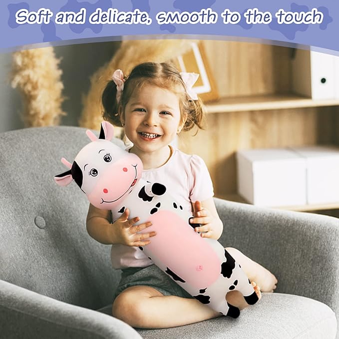 TEFU Lovely Creative Milk Cow Plush Pillow Toys Soft Stuffed Cartoon Animal Cattle Doll Bedroom Sleeping Pillow Cushion,Gifts for Friends Kids (100cm/39.3in)