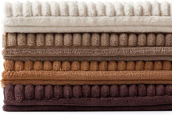 MIULEE Brown Throw Pillow Covers 18x18 Inch Set of 4 Boho Farmhouse Cushion Cases Neutral Gradient Corduroy Pillow Cases with Invisible Zipper Patchwork Home Decor for Couch Sofa Bed