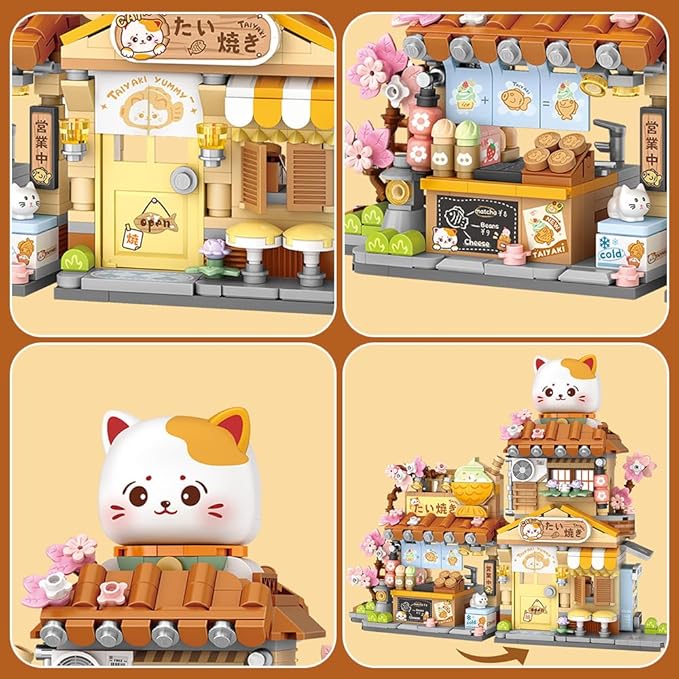 Lucky Cat Building Set,Openable Taiyaki Shop 923PCS Mini Brick Building Toy for Boys Girls Age 8+