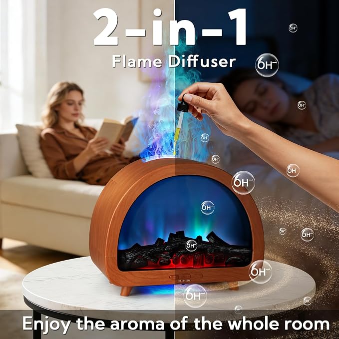2 Pack Flame Essential Oil Diffuser 200ml Ultrasonic Cool Mist Humidifier 12 Colors LED Light with Remote Control Aromatherapy Diffuser for Home Bedroom Hotel Office Spa Yoga,Wooden Grain+Black