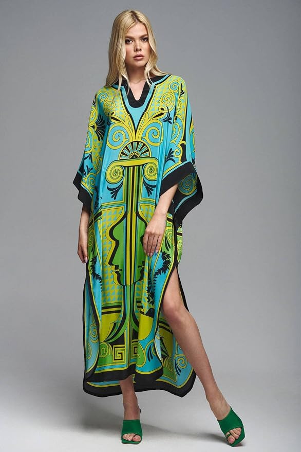 Venasha Womens Caftan Floral Print Kaftan Dress Short Sleeve Swimsuit Cover up Loungewear for Summer