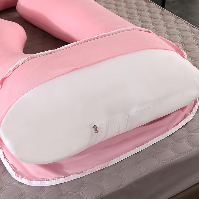 BATTOP Pregnancy Pillows for Sleeping- U Shaped Full Body Maternity Pillow, Pregnancy Pillow for Side Sleepers with Removable Cover, Supports Back, Hips, Belly & Legs (Pale Pink)