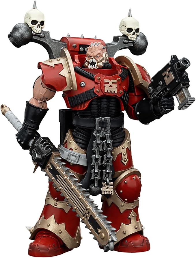 JOYTOY Warhammer 40K 1/18 Action Figures - World Eaters Khorne Berzerker with Eviscerator Chainsword Perfect for Collectors & Decor - Ideal Gift for Birthdays, Christmas, Character Figure - JT00560